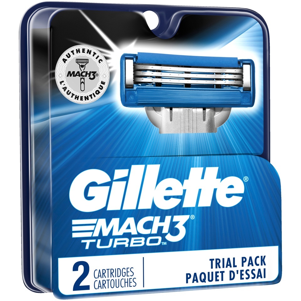 slide 1 of 1, Gillette Mach 3 Turbo Men's Razor Blade Refills, 2 ct