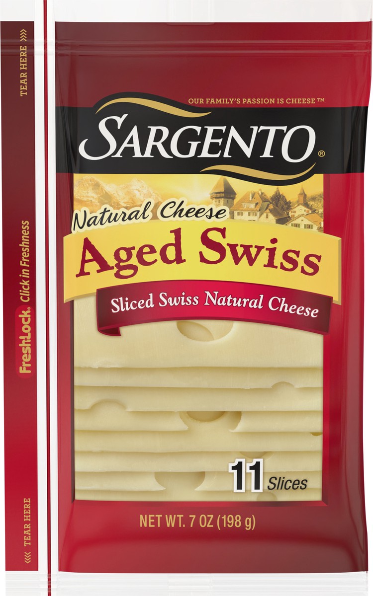 slide 2 of 8, Sargento Sliced Aged Swiss Natural Cheese, 11 slices, 11 ct