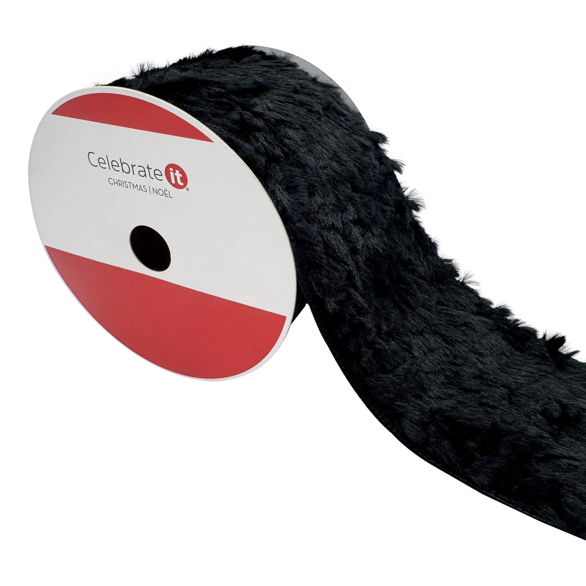 slide 3 of 3, 3.5" X 15ft. Black Wired Faux Fur Ribbon By Celebrate It, 3.5 in x 15 ft