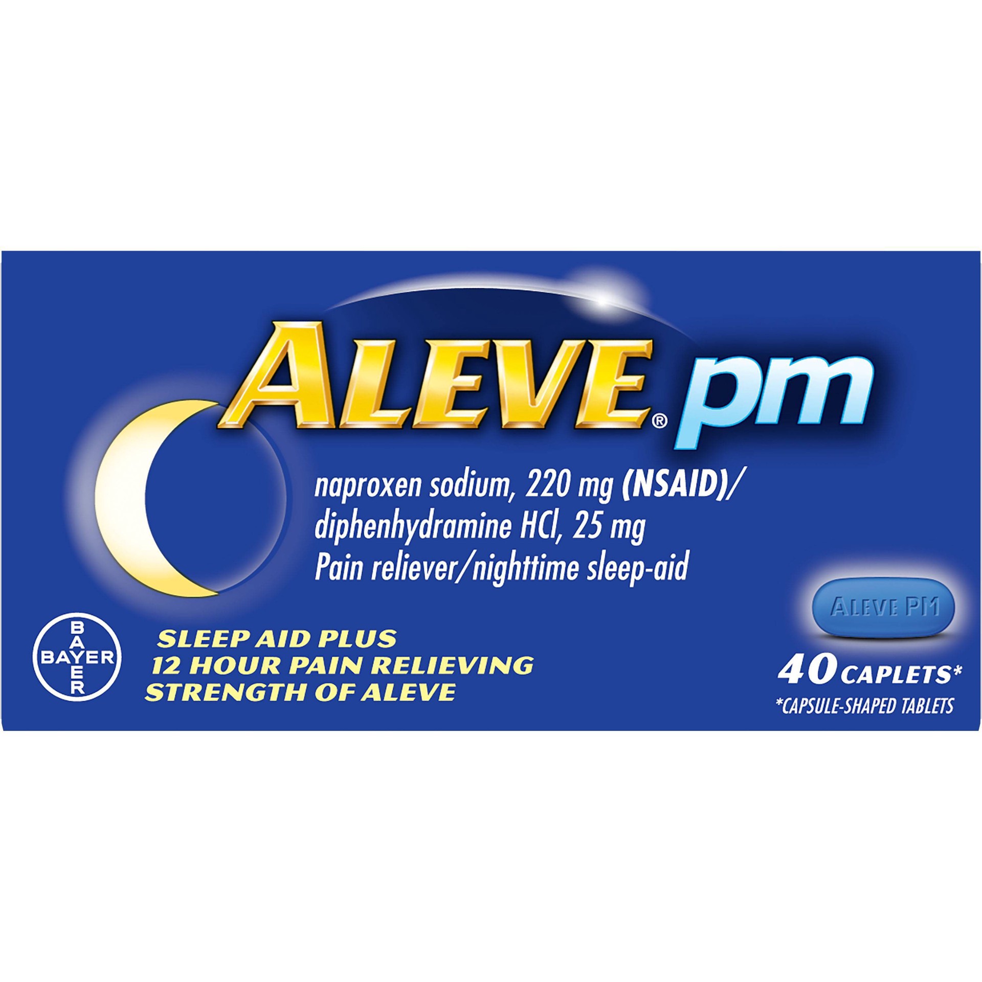 slide 1 of 1, Aleve PM Sleep Aid Plus 12 Hour Pain Relief Caplets - Naproxen Sodium (NSAID)/Diphenhydramine, 40 ct
