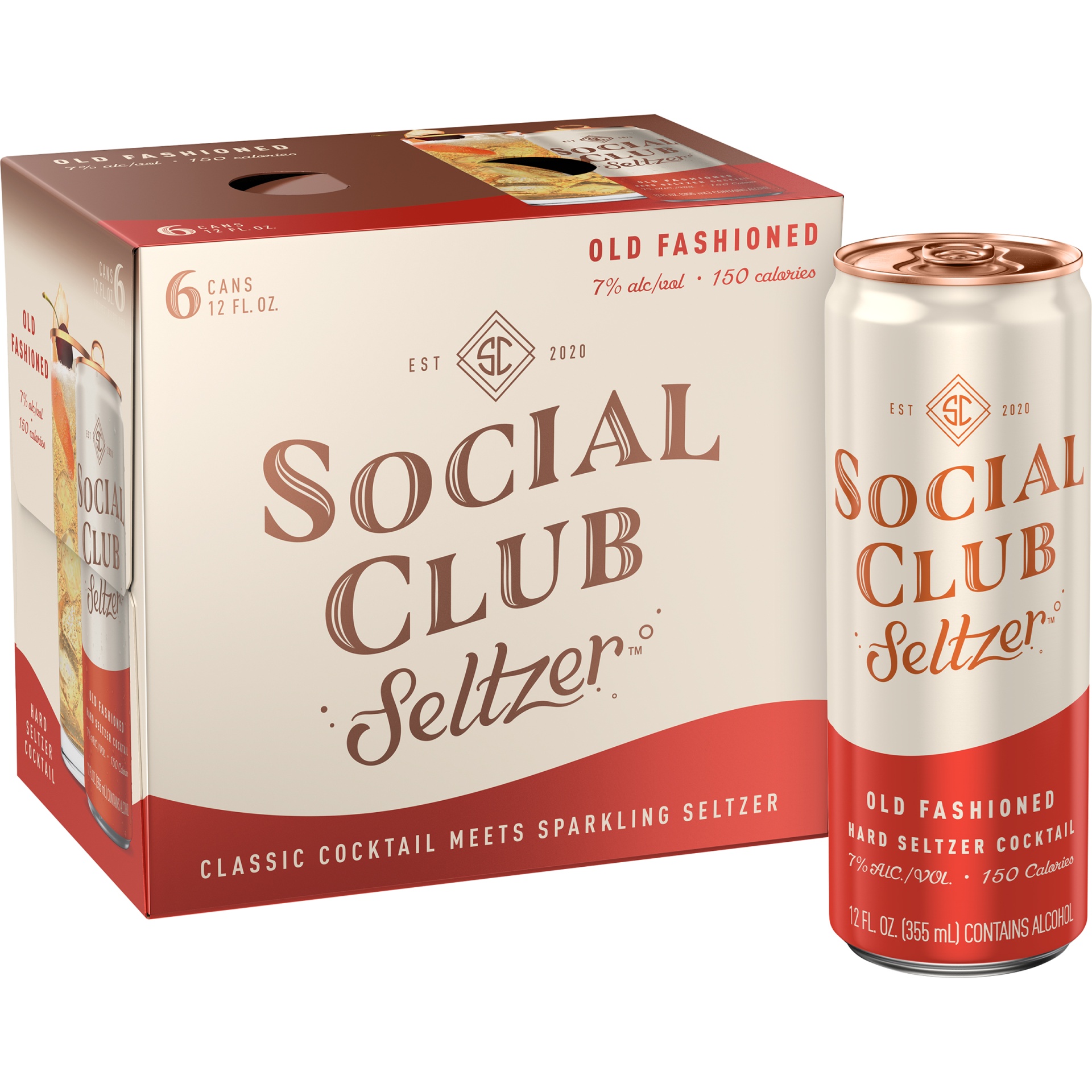 slide 1 of 1, Social Club Seltzer Old Fashioned Hard Seltzer Cocktail, 7% ABV, 6 ct; 12 oz