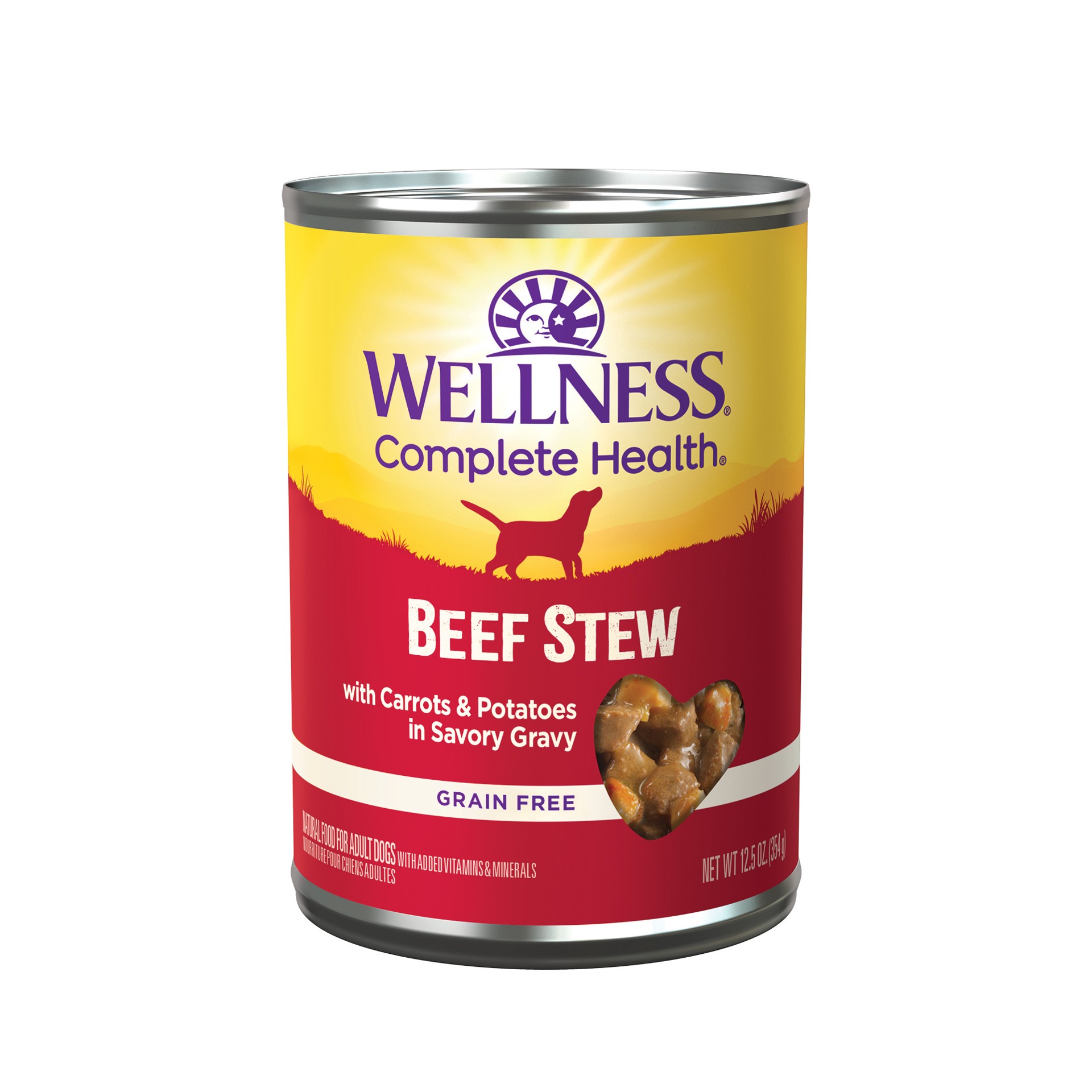 slide 1 of 1, Wellness Thick & Chunky Natural Grain Free Canned Dog Food, Beef Stew, 12.5-Ounce Can (Pack of 12), 1 ct