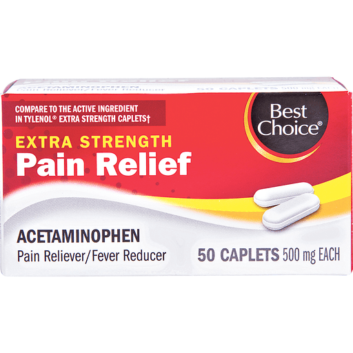 slide 1 of 1, Best Choice Extra Strength Pain Relief Acetaminophen Caplets, 50 ct