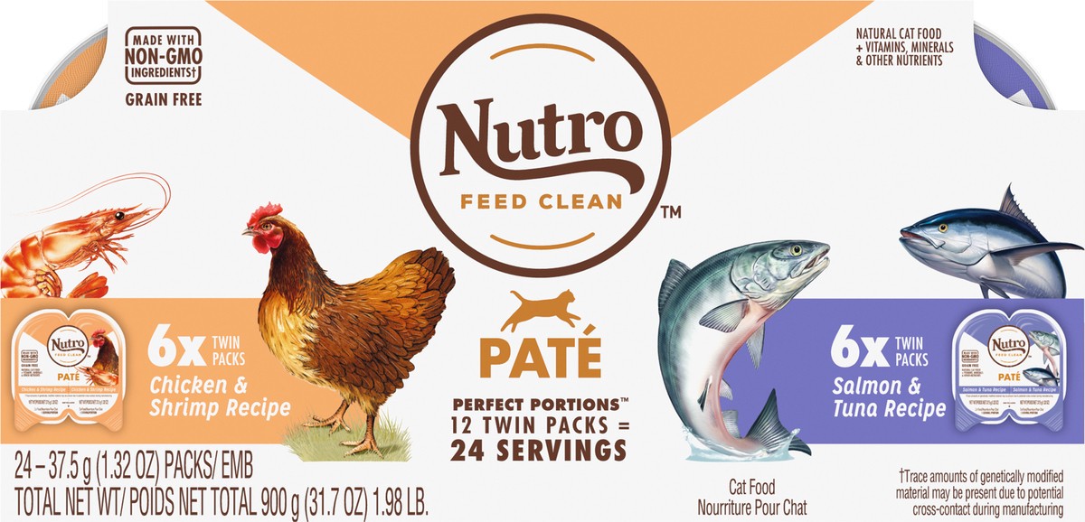 slide 6 of 9, Nutro Perfect Portions Pate Chicken & Shrimp Recipe/Salmon & Tuna Recipe Cat Food 24 - 1.32 oz ea, 2.64 oz