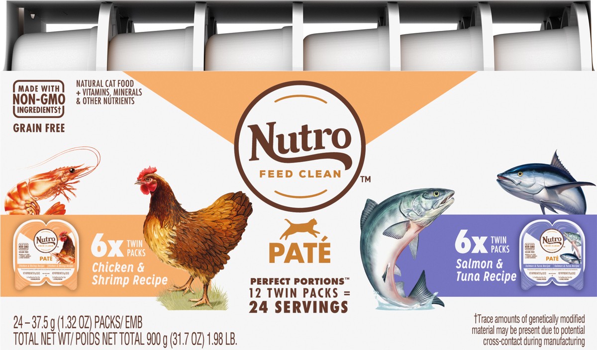 slide 7 of 9, Nutro Perfect Portions Pate Chicken & Shrimp Recipe/Salmon & Tuna Recipe Cat Food 24 - 1.32 oz ea, 2.64 oz