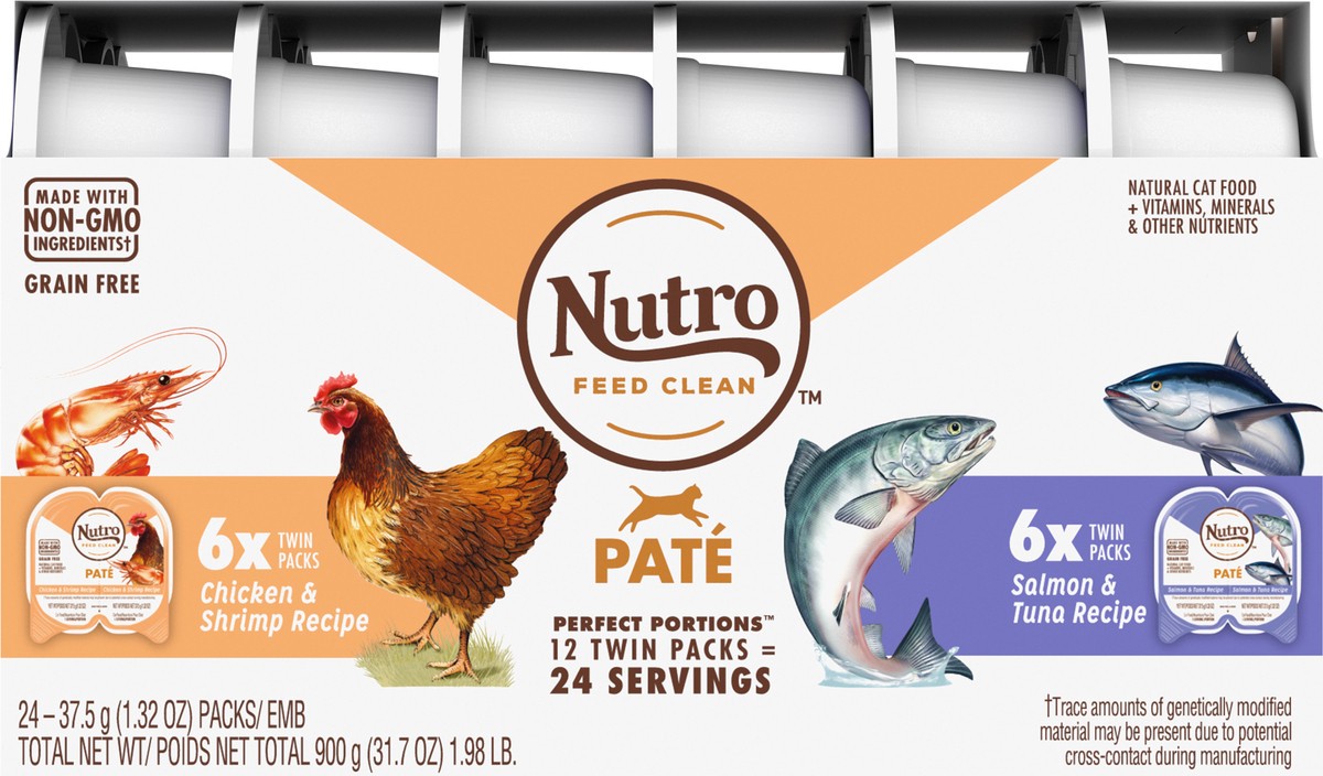 slide 8 of 9, Nutro Perfect Portions Pate Chicken & Shrimp Recipe/Salmon & Tuna Recipe Cat Food 24 - 1.32 oz ea, 2.64 oz