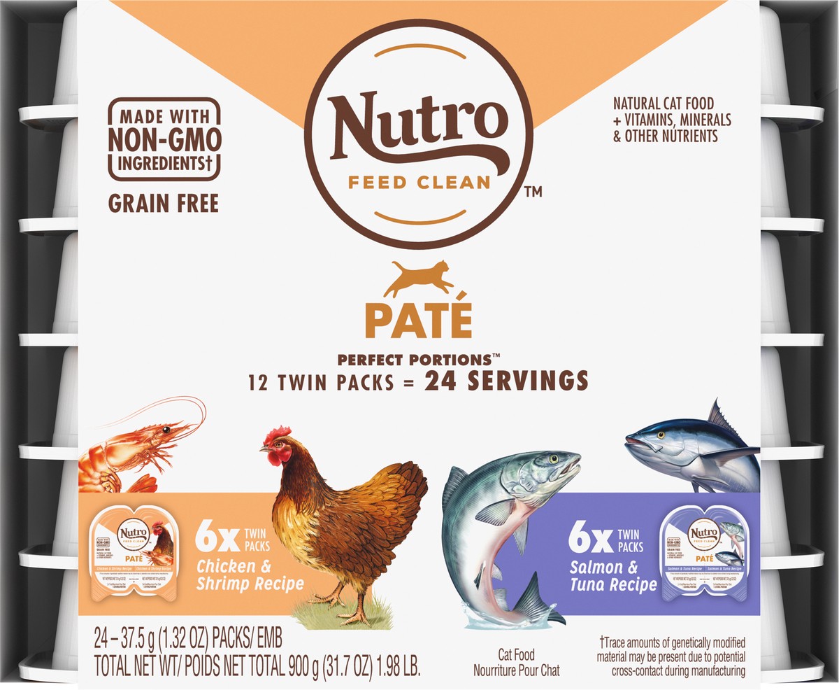 slide 9 of 9, Nutro Perfect Portions Pate Chicken & Shrimp Recipe/Salmon & Tuna Recipe Cat Food 24 - 1.32 oz ea, 2.64 oz
