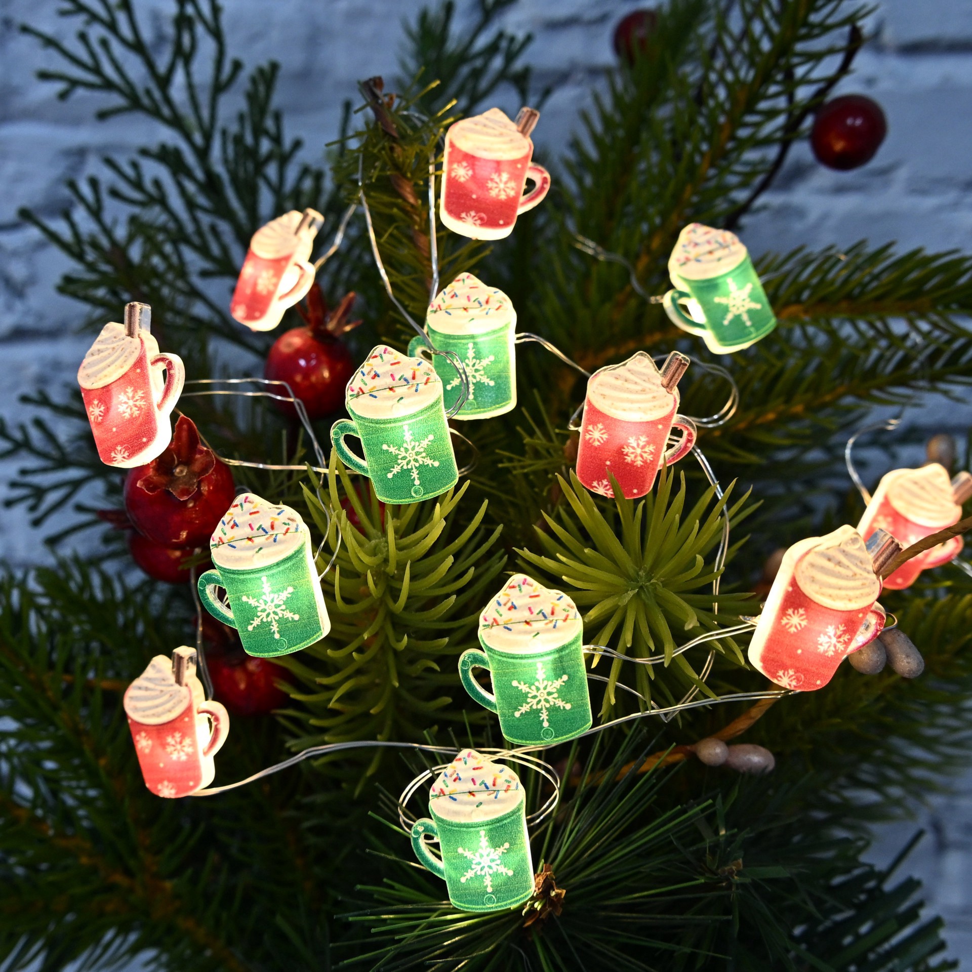 slide 4 of 4, 18ct. Warm White Led Hot Cocoa Snowflake Mug String Lights On Silver Wire By Ashland, 18 ct