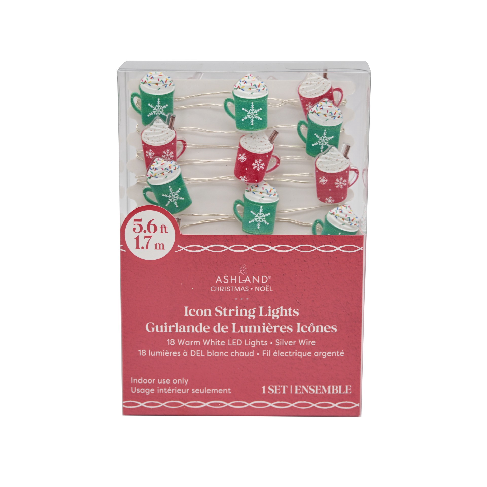 slide 3 of 4, 18ct. Warm White Led Hot Cocoa Snowflake Mug String Lights On Silver Wire By Ashland, 18 ct