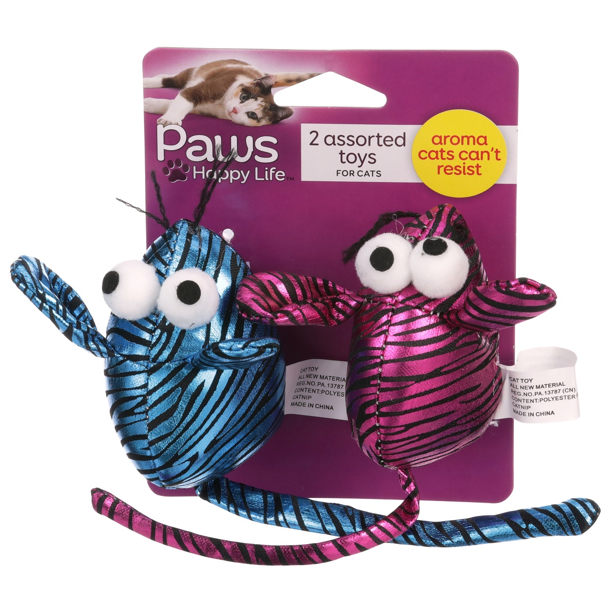 slide 1 of 1, Paws Happy Life Cat Toy Shimmery Mice, 2 ct