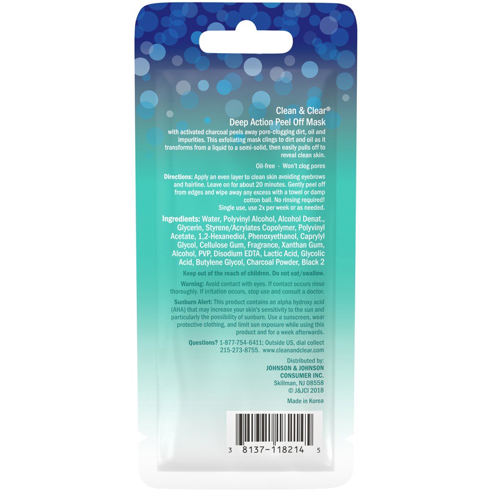 slide 2 of 6, Clean & Clear Deep Action Cleansing & Exfoliating Peel Off Face Mask with Activated Charcoal Oil-Free, 1 Single Use Mask, 1 ct