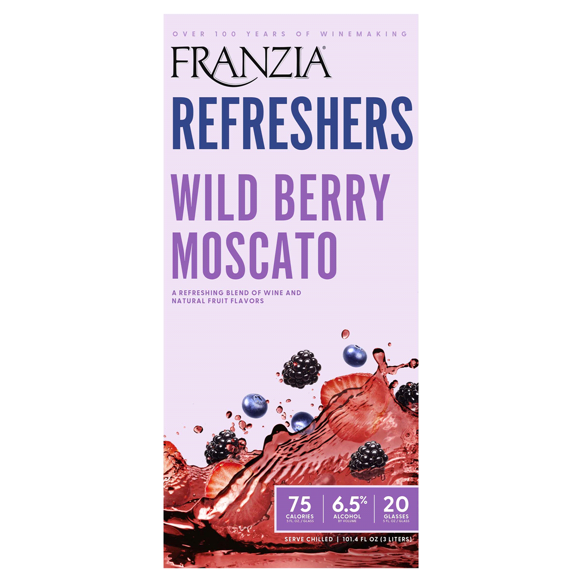 slide 1 of 1, Franzia Refreshers Wild Berry Moscato Box Wine, 3 liter