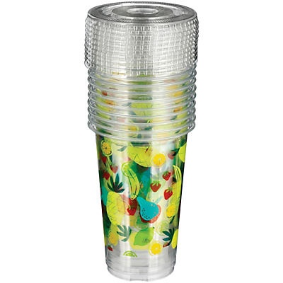 slide 1 of 1, Destination Holiday Tutti Fruity Summer Plastic Party Cups with Lids, 10 ct; 16 oz