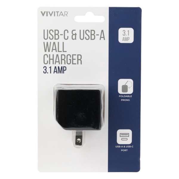 slide 1 of 2, Vivitar Usb-C And Usb-A Wall Charger, Black, Nil6004-Blk-Stk-24, 1 ct