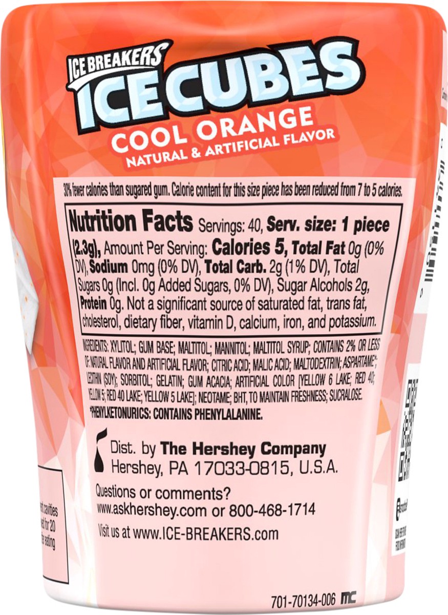 slide 3 of 5, Ice Breakers ICE CUBES COOL ORANGE Sugar Free Chewing Gum, Made with Xylitol, 3.24 oz, Bottle (40 Pieces), 3.24 oz