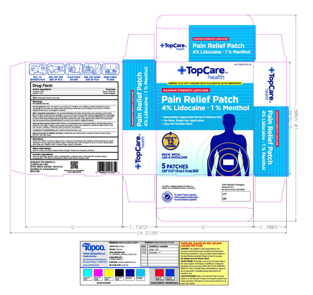 slide 14 of 14, TopCare Health Maximum Strength Lidocaine Pain Relief Patch 5 Patches, 5 ct