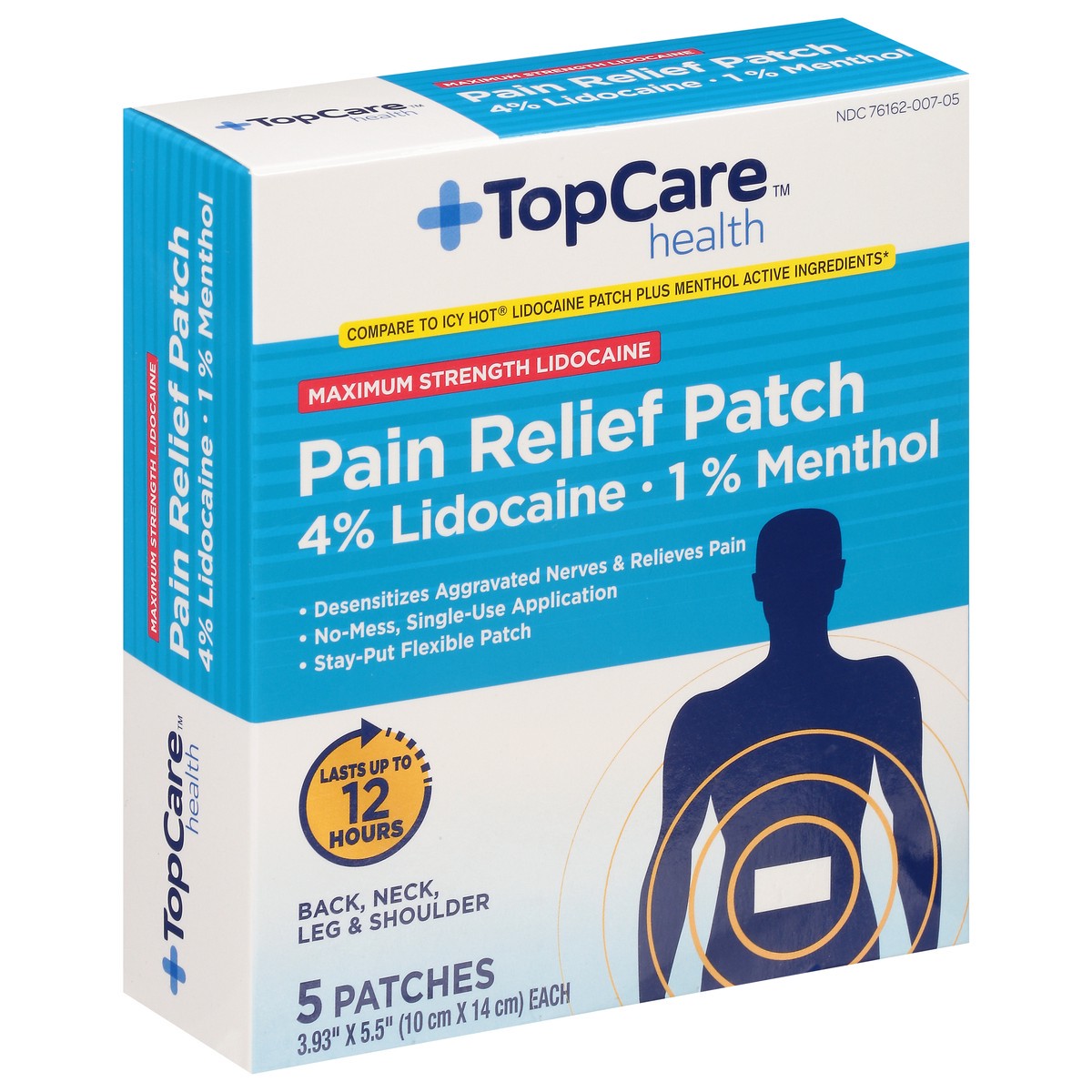 slide 4 of 14, TopCare Health Maximum Strength Lidocaine Pain Relief Patch 5 Patches, 5 ct