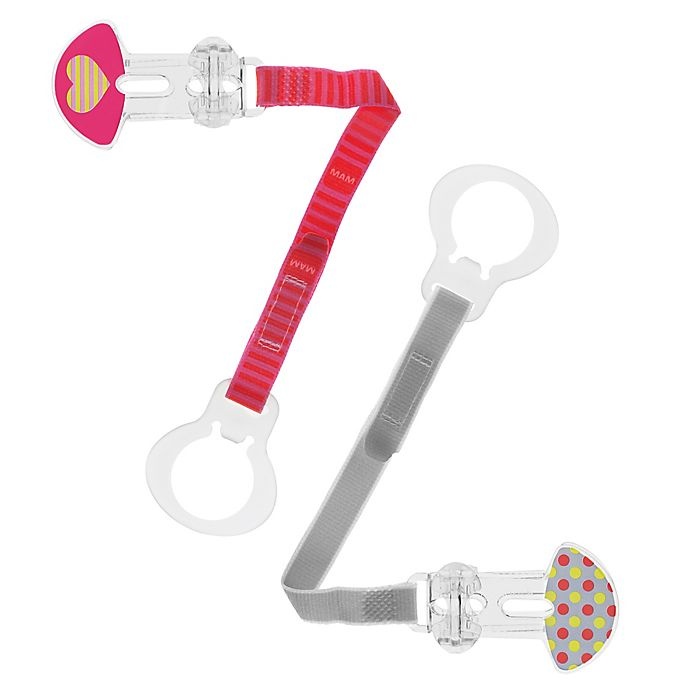 slide 1 of 1, MAM Paci Clip with Leash - Purple/Red, 2 ct