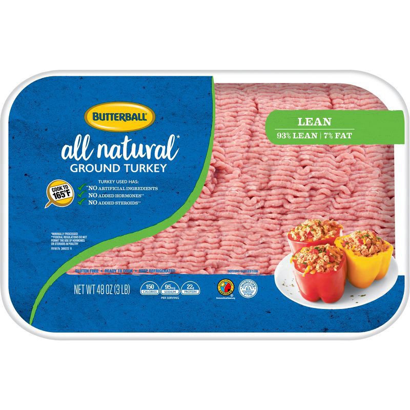 slide 1 of 4, Butterball All Natural Fresh Ground Turkey, 93%7%, 48oz, 1 Tray, 48 oz