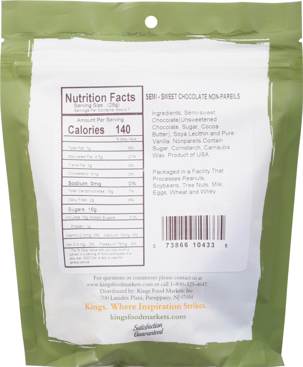 slide 9 of 9, Kings Semi-Sweet Chocolate Non-Pareils 7 oz, 7 oz