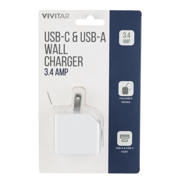 slide 1 of 2, Vivitar Usb-C And Usb-A Wall Charger, White, Nil6004-Wht-Stk-24, 1 ct