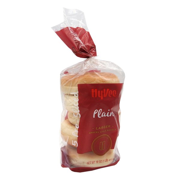 slide 1 of 1, Hy-vee Plain Larger Bakery Style Bagels, 12 ct; 16 oz