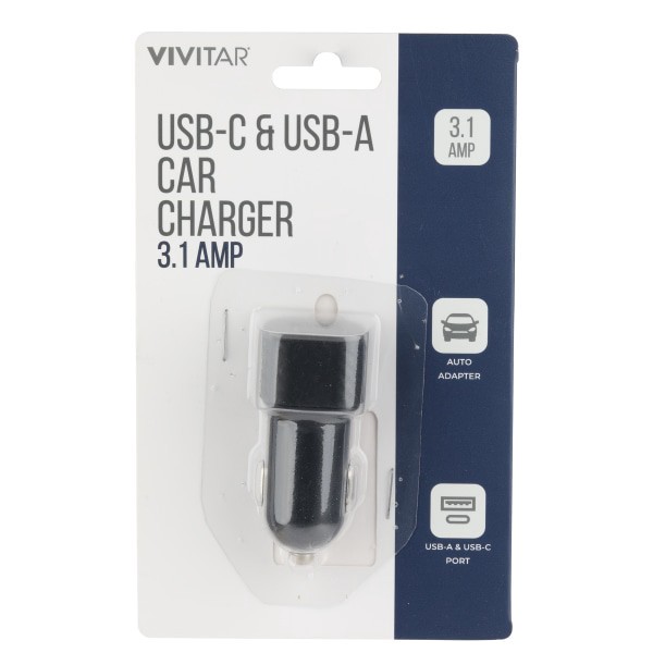slide 1 of 2, Vivitar Usb-C And Usb-A Car Charger, Black, Nil6003-Blk-Stk-24, 1 ct