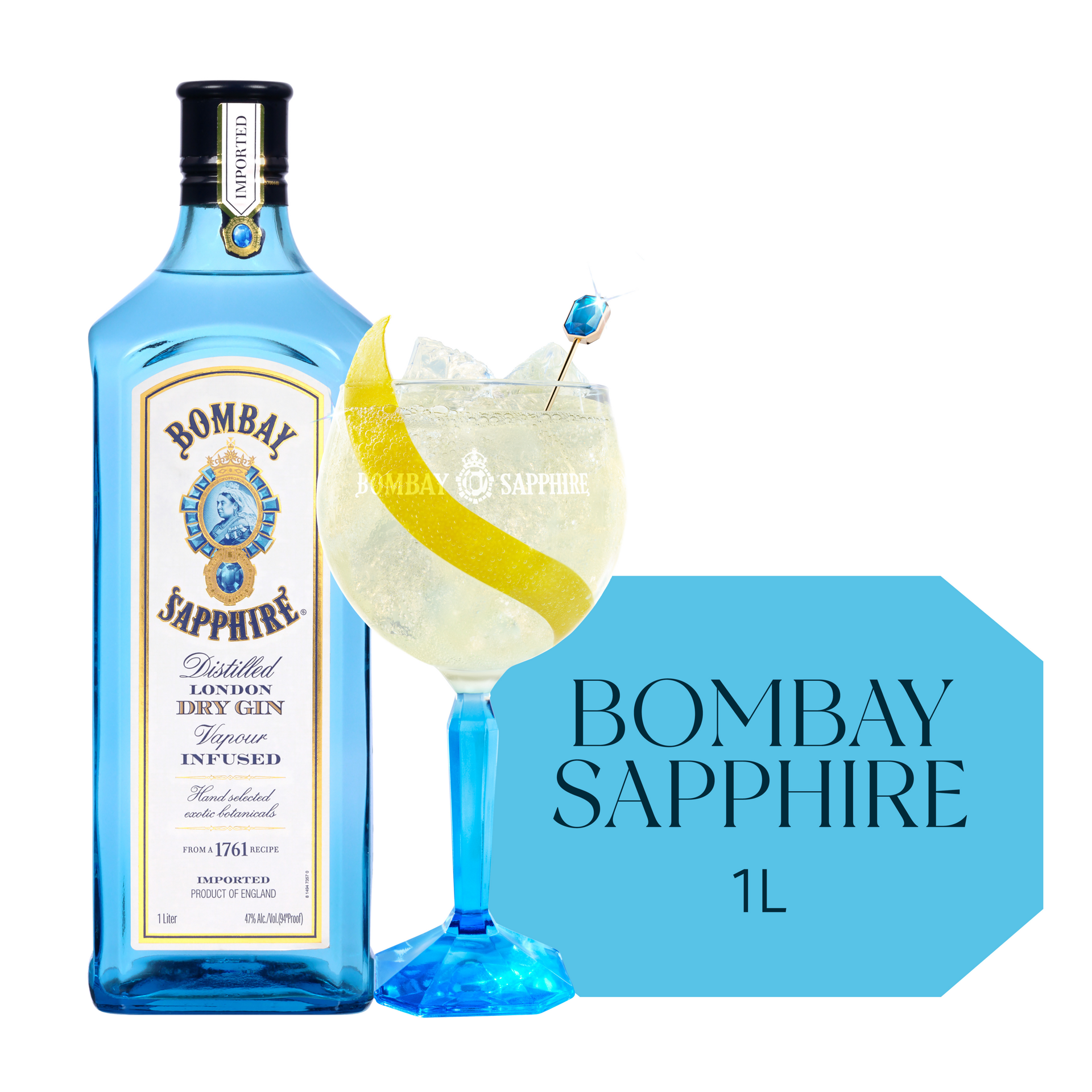 slide 1 of 5, Bombay Sapphire Gin, 1 lt, 1 liter