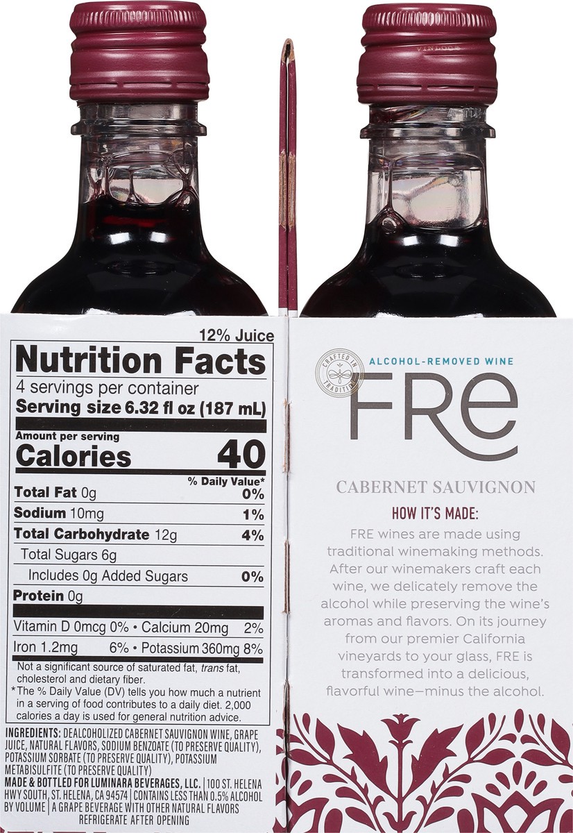 slide 9 of 13, FRE Cabernet Sauvignon Red Wine, Alcohol-Removed, 187mL Wine Bottles (4 Pack), 4 ct; 187 ml