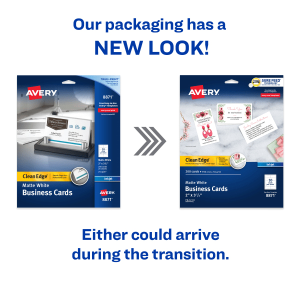 slide 5 of 8, Avery Inkjet Two-Sided Printable Clean Edge Business Cards - White, 200 ct