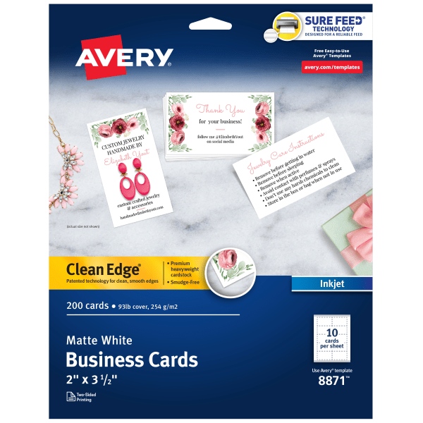 slide 1 of 8, Avery Inkjet Two-Sided Printable Clean Edge Business Cards - White, 200 ct