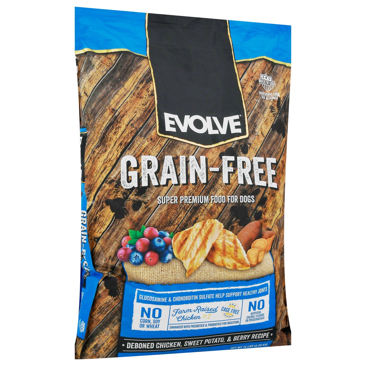 slide 12 of 13, Evolve Food for Dogs, Grain-Free, Deboned Chicken, Sweet Potato, & Berry Recipe, Super Premium, 14 lb