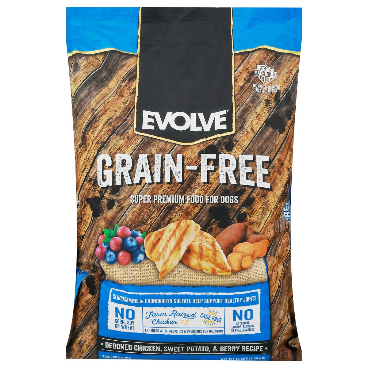 slide 13 of 13, Evolve Food for Dogs, Grain-Free, Deboned Chicken, Sweet Potato, & Berry Recipe, Super Premium, 14 lb