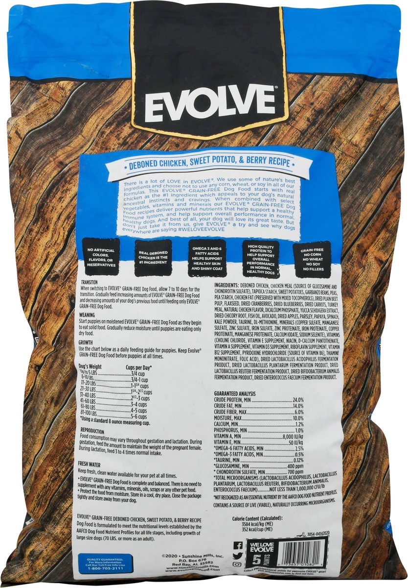 slide 7 of 13, Evolve Food for Dogs, Grain-Free, Deboned Chicken, Sweet Potato, & Berry Recipe, Super Premium, 14 lb