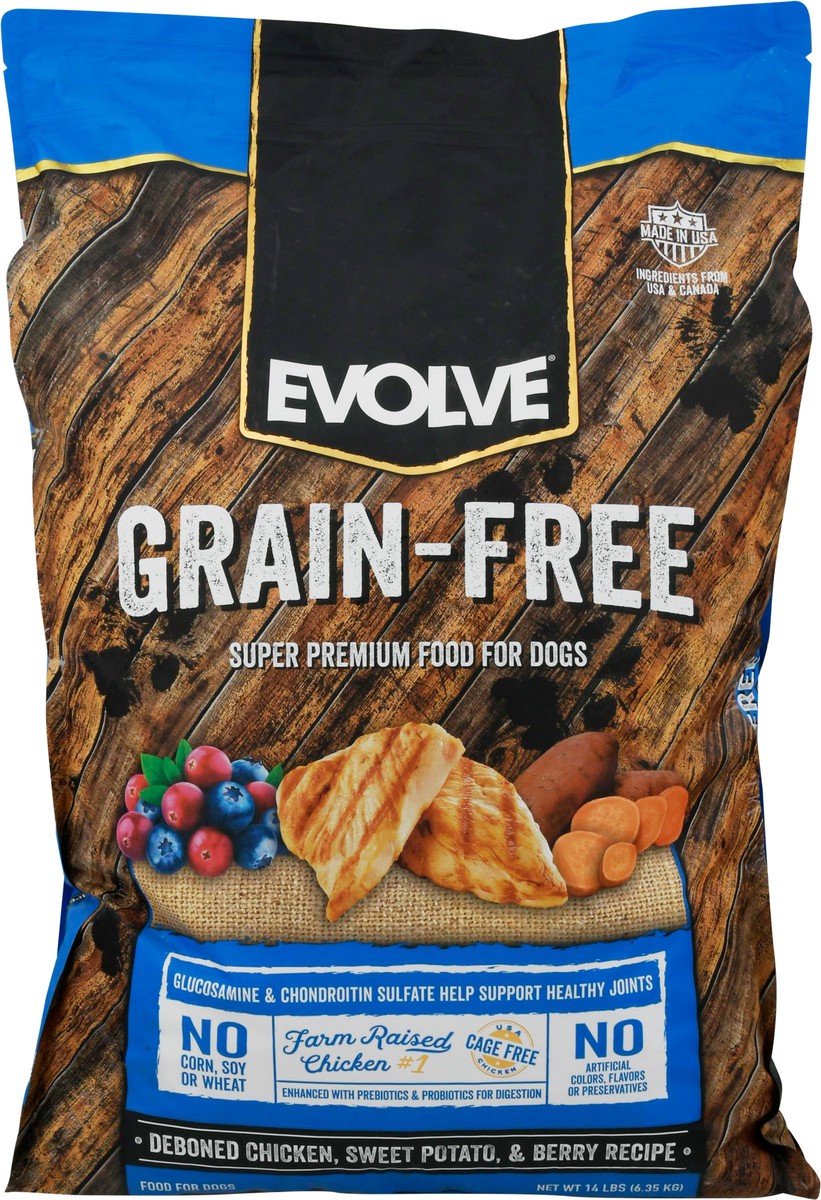 slide 11 of 13, Evolve Food for Dogs, Grain-Free, Deboned Chicken, Sweet Potato, & Berry Recipe, Super Premium, 14 lb