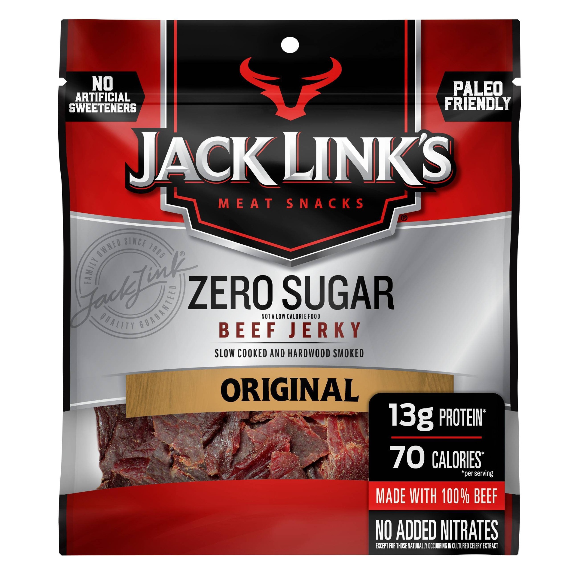 slide 1 of 2, Jack Link's Traditional Slow Cooked & Hardwood Smoked Zero Sugar Beef Jerky, 2.3 oz