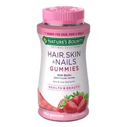 Nature's Bounty Optimal Solutions Hair Skin and Nails Strawberry Gummy Vitamins, Biotin 2500 mcg