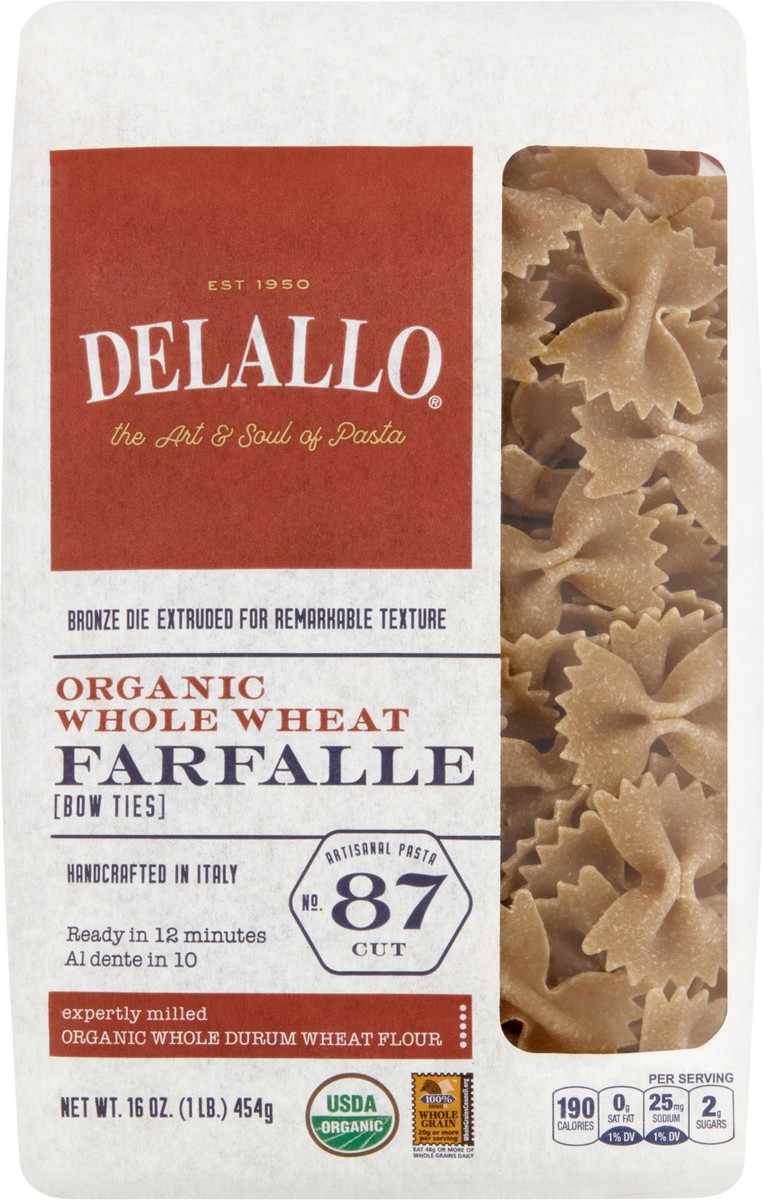 slide 8 of 10, DeLallo Organic Whole Wheat Pasta - Farfalle, 16 oz