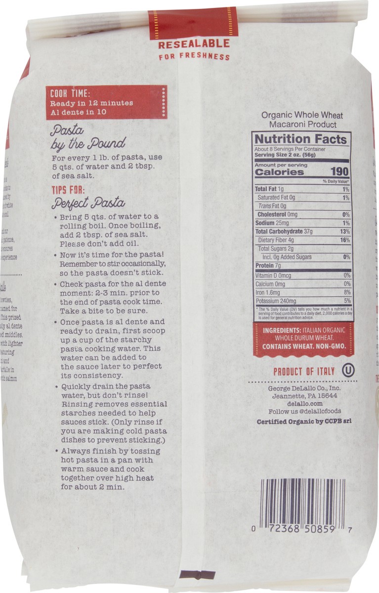 slide 2 of 10, DeLallo Organic Whole Wheat Pasta - Farfalle, 16 oz