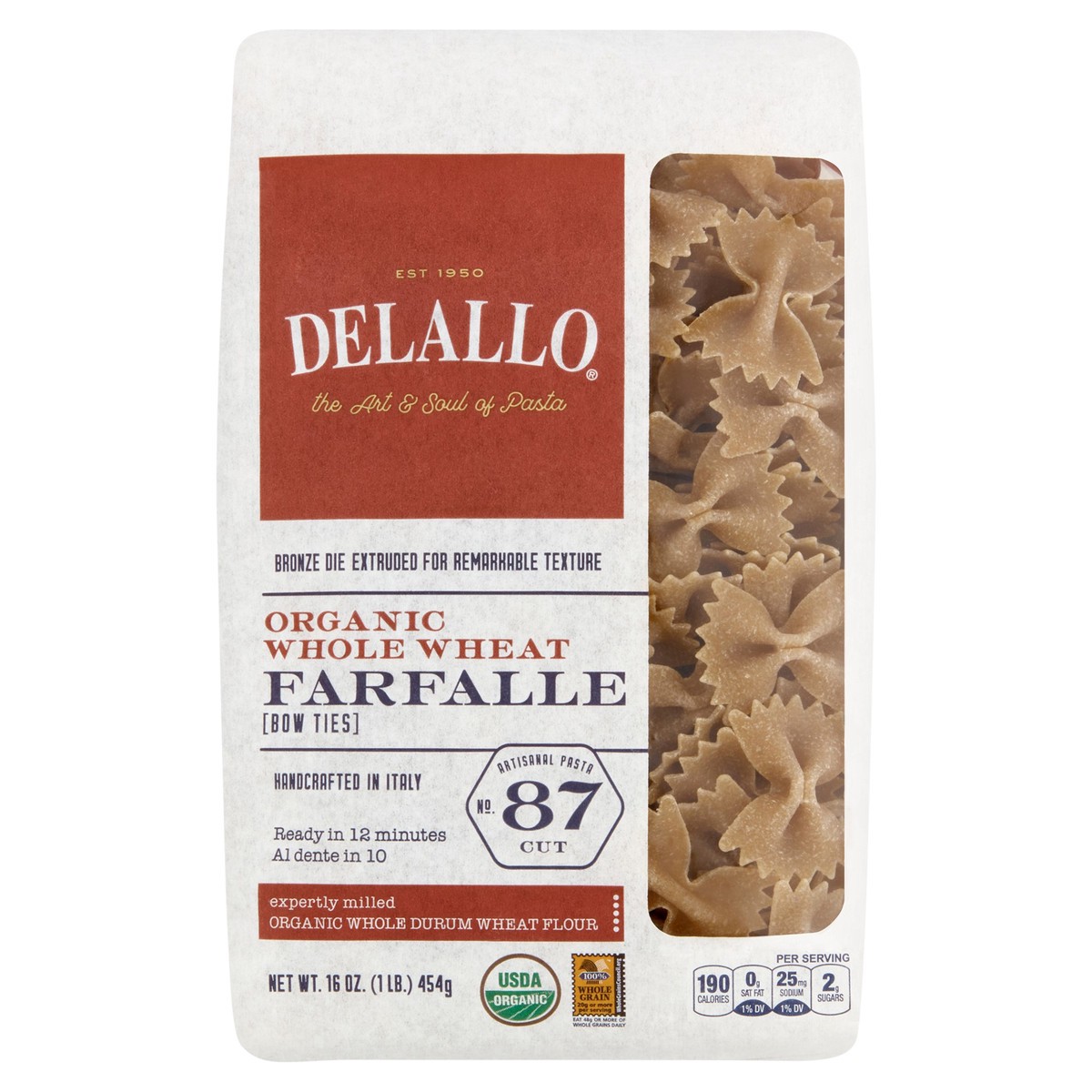 slide 10 of 10, DeLallo Organic Whole Wheat Pasta - Farfalle, 16 oz