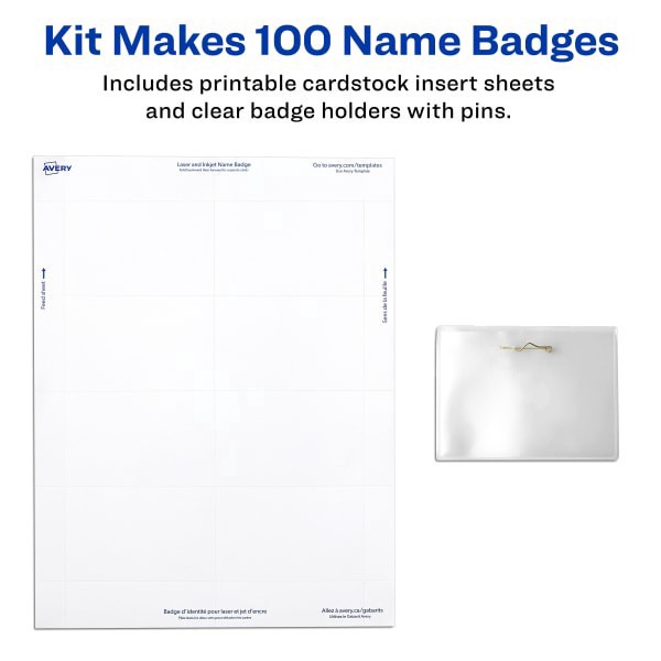 slide 5 of 8, Avery Pin Style Name Badge Kits, Business Card Size, 100 ct; 2 1/4 in x 3 1/2 in