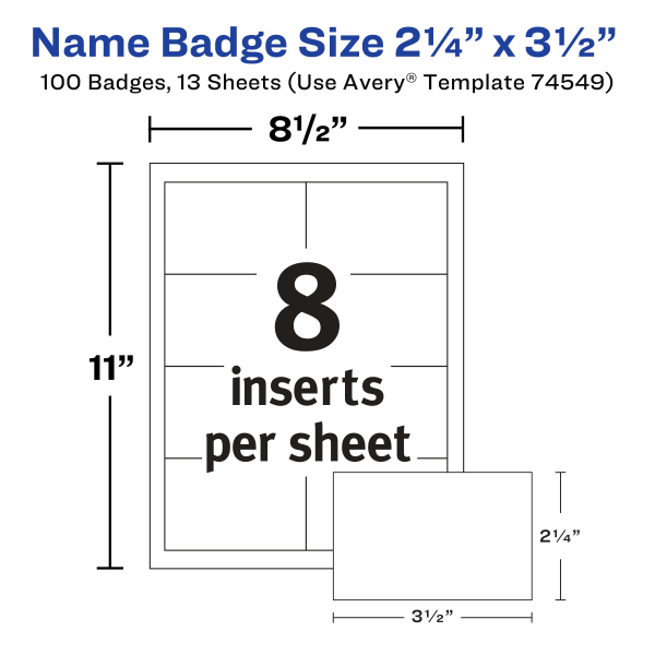 slide 7 of 8, Avery Pin Style Name Badge Kits, Business Card Size, 100 ct; 2 1/4 in x 3 1/2 in