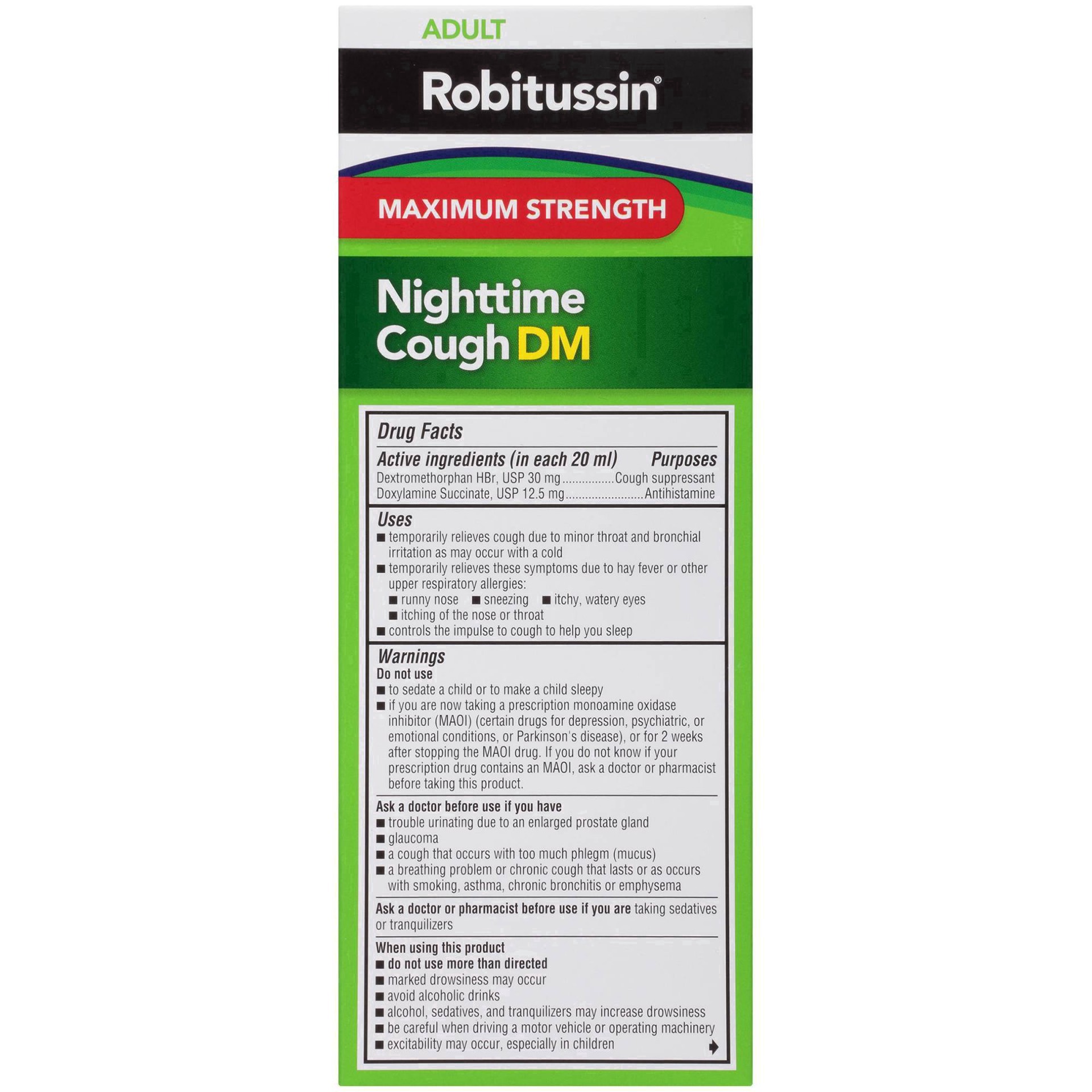 slide 17 of 63, Robitussin Maximum Strength Nighttime Cough DM, Cough Medicine for Adults, Berry Flavor - 8 Fl Oz Bottle, 8 fl oz