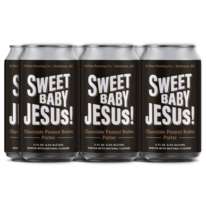 slide 1 of 3, DuClaw Brewing Co. DuClaw Sweet Baby Jesus! Chocolate Peanut Butter Porter Beer - 6pk/12 fl oz Cans, 6 ct; 12 fl oz