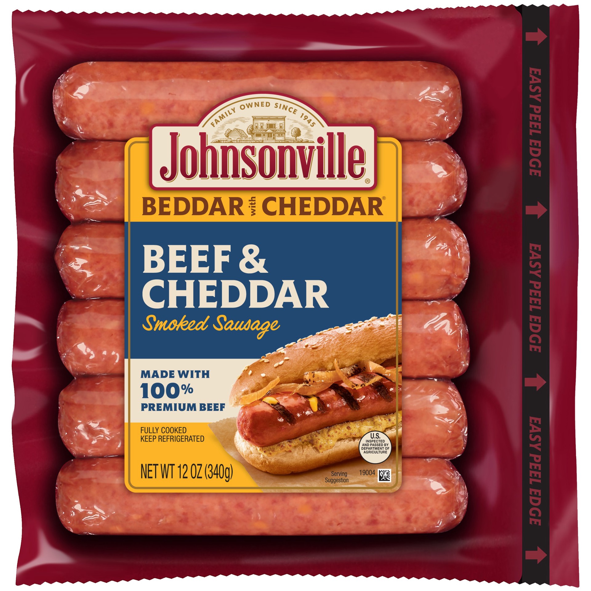 slide 7 of 10, Johnsonville Smoked Beef Cheddar Bratwurst 12 oz. package, 12 oz