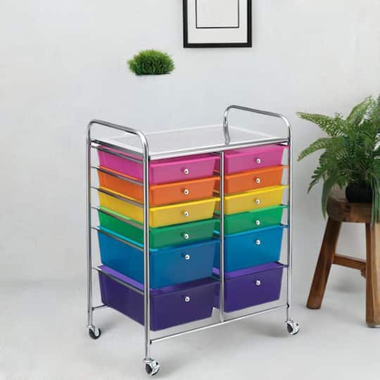 slide 1 of 3, Multicolor 12 Drawer Rolling Cart By Simply Tidy, 25 in x 15.2 in x 32.6 in