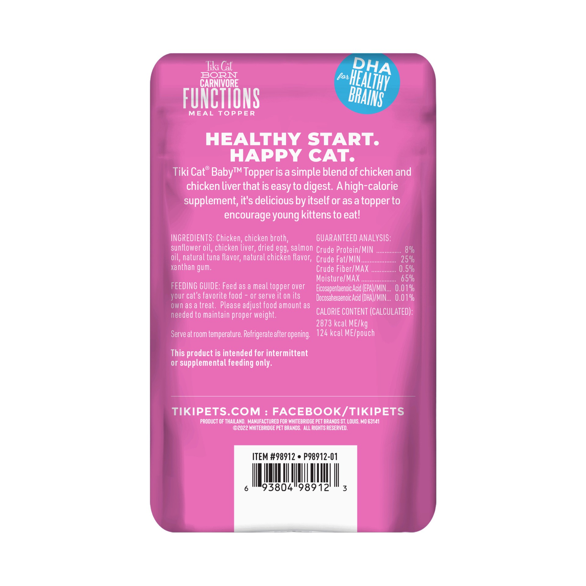 slide 3 of 9, Tiki Cat Born Carnivore Baby Functional Wet Food Topper, Chicken, 1.5 oz. Pouch, 1.5 oz