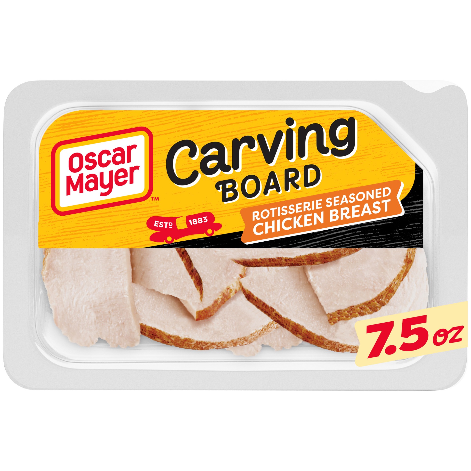 slide 1 of 5, Oscar Mayer Carving Board Rotisserie Seasoned Sliced Chicken Breast Deli Lunch Meat, 7.5 oz Package, 7.5 oz
