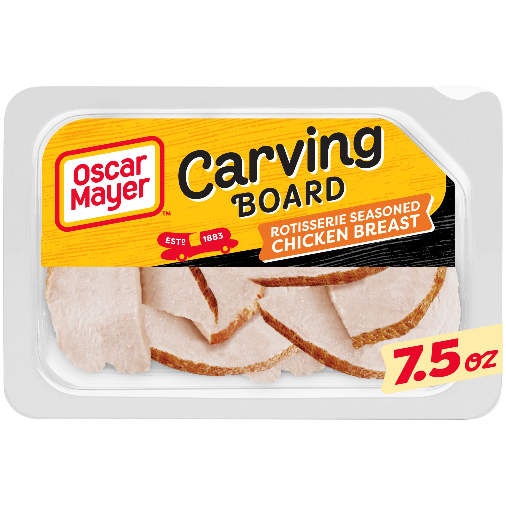 slide 1 of 5, Oscar Mayer Carving Board Rotisserie Seasoned Sliced Chicken Breast Deli Lunch Meat, 7.5 oz Package, 7.5 oz