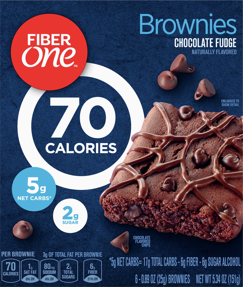 slide 7 of 9, Fiber One 70 Calorie Brownies, Chocolate Fudge, Snack Bars, 6 ct, 6 ct